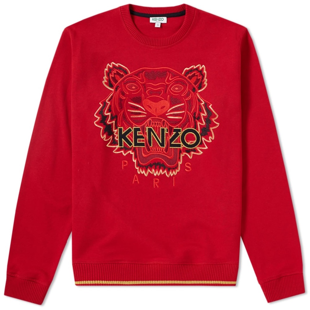 Kenzo Red Crewneck Sweater with Tiger Design